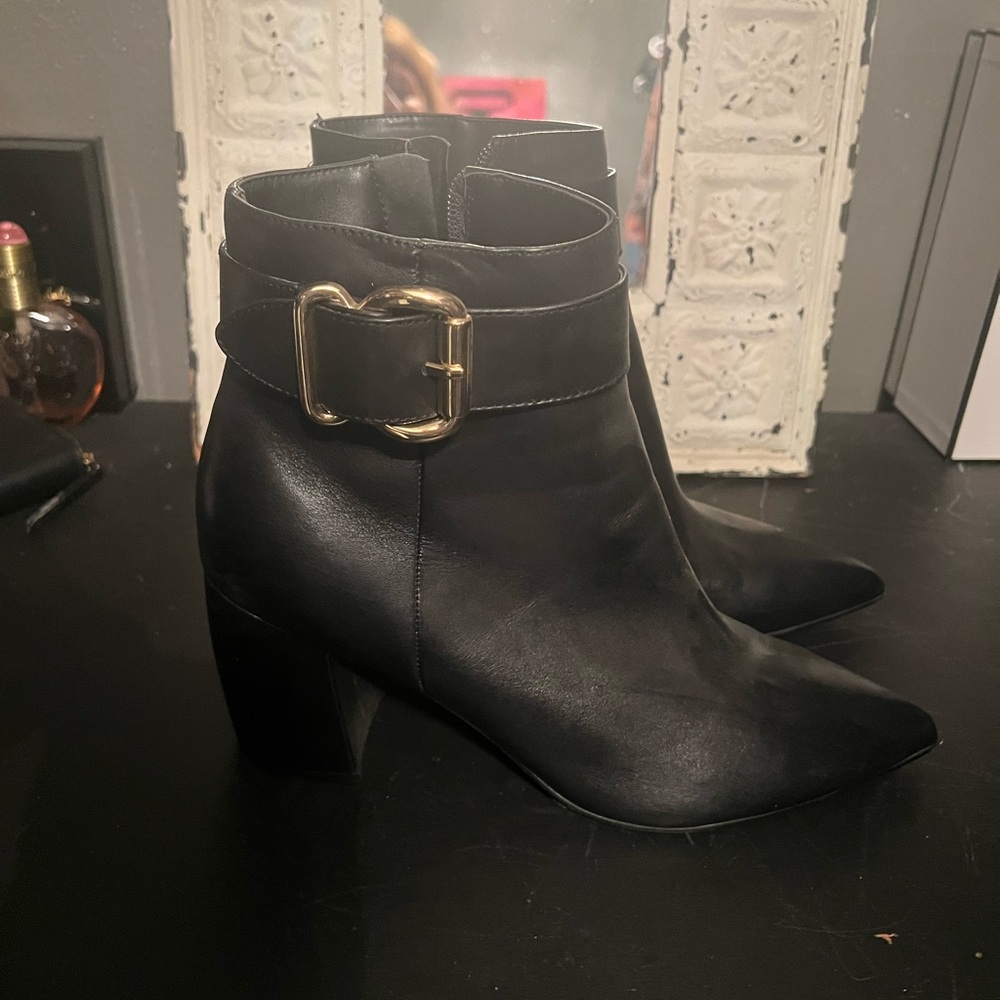 Marc Fisher Black Ankle Boots with Gold Accent
